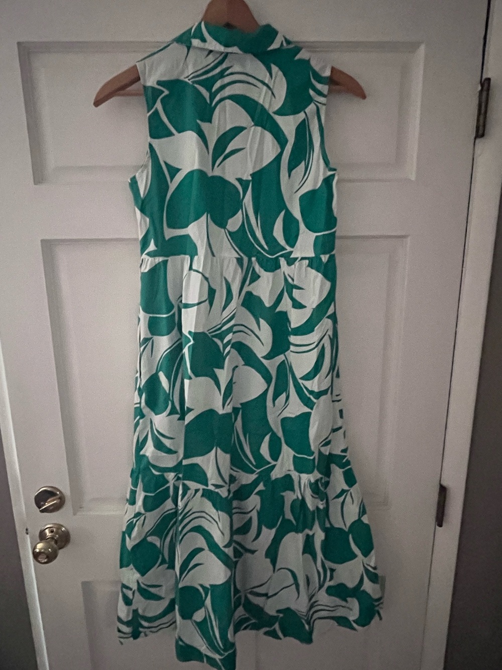 Tahari Sleeveless Green and White Button-Front midi dress - Picture 2 of 3
